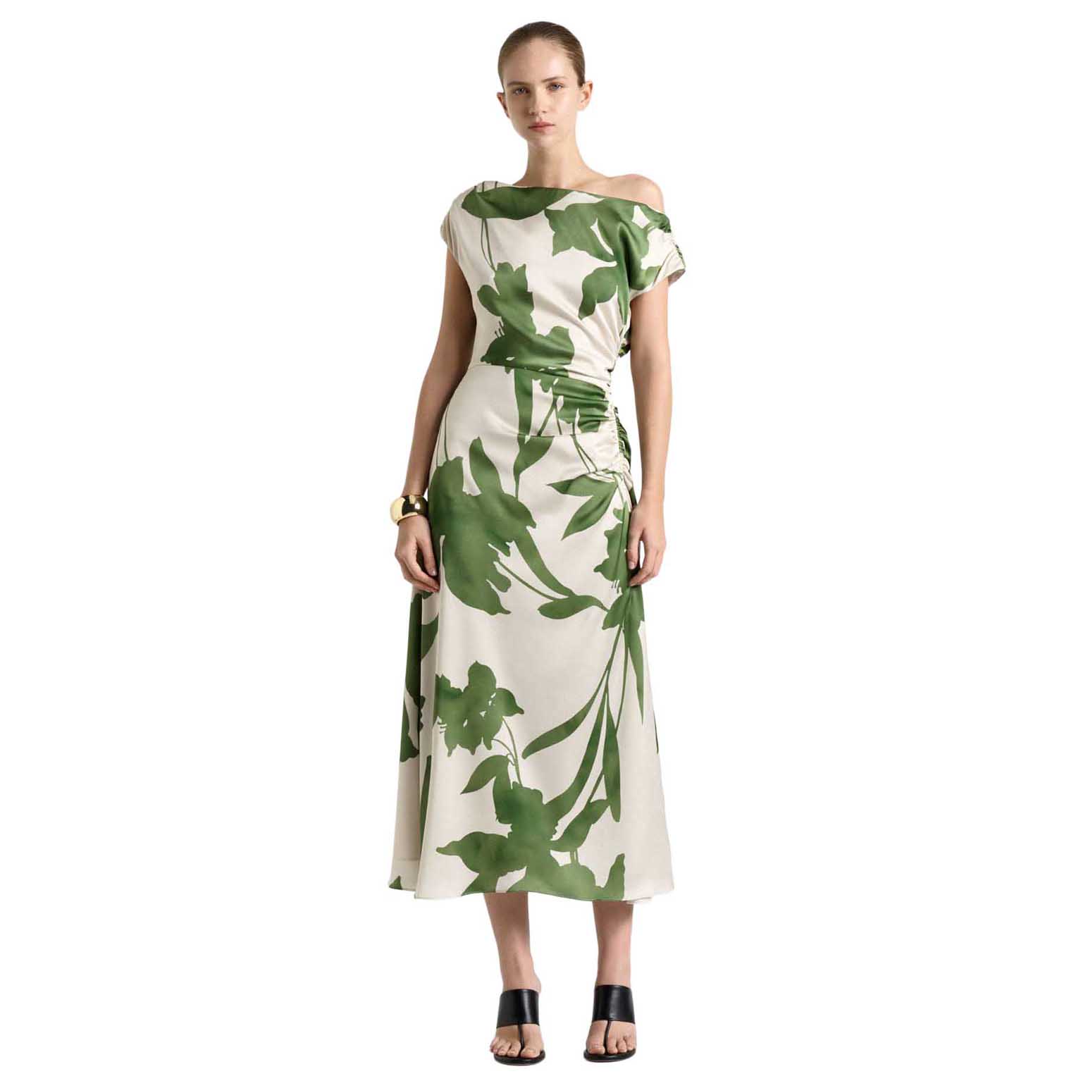 Cue Shadow Floral Satin Draped Midi Dress